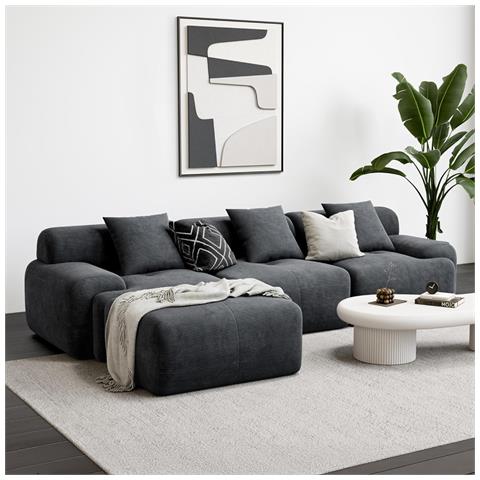 Sheffield Divano Angolare Da 5-6 Posti Con Chaise Longue In Velluto A Coste Grigio - Foto 1