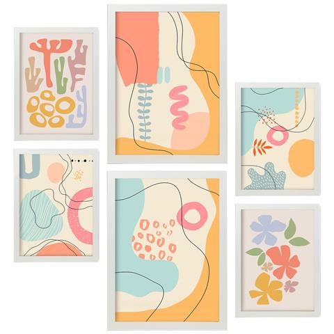 Set Di 6 Stampe Cornice Crasis Con Fiori, Dipinti Decorativi Estetici Astratti Per Il Tuo Soggiorno, Camera Da Letto, Casa A3 & A4 Cornice Bianca - Foto 1