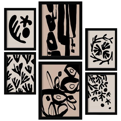 Set Di 6 Stampe Dipinti Decorativi Estetici Astratti Con Design Mistico In Fiori Per Il Tuo Soggiorno Di Casa A3 & A4 Cornice Nera - Foto 1