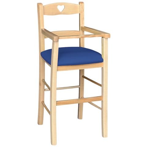 Seggiolone In Legno Color Naturale Con Seduta Imbottita In Similpelle Blu - Foto 2