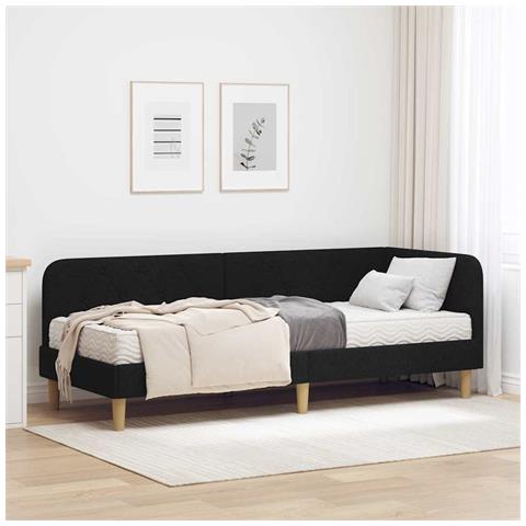 Cornice del letto ad angolo Nero 80 x 200 cm Tessuto - Foto 2