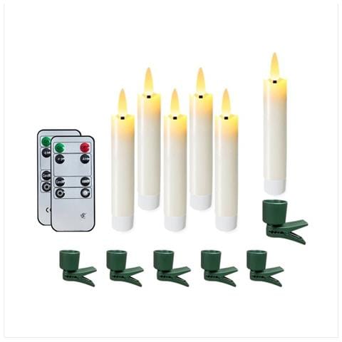 Set Di 6 Candele A Led Affusolate Color Avorio Senza Fiamma Con Telecomando E Supporti - Perfette Per Natale E Halloween - Foto 1