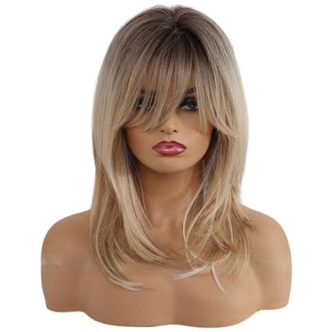 Parrucca Biondo Dorato Con Frangia - Capelli Sintetici Resistenti Al Calore Per Uso Quotidiano E Feste - Foto 1