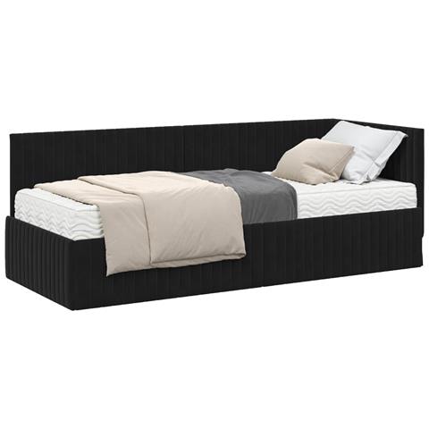 Struttura Letto Angolare con Materasso 2 pcs Nero Velluto - Foto 1