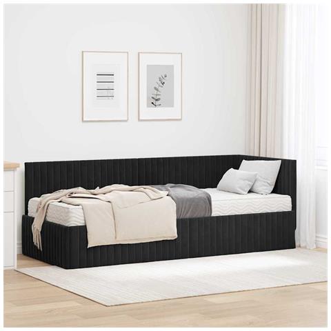 Struttura Letto Angolare con Materasso 2 pcs Nero Velluto - Foto 2