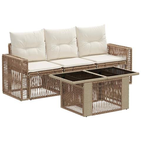 Set Divano da Giardino 4 pz Beige e Bianco Crema polyrattan - Foto 1
