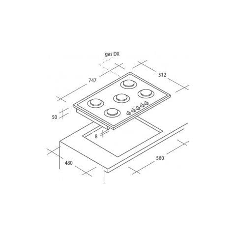 Piano Cottura CVG 75 SQPB a Gas 5 Fuochi Gas Colore Bianco - Foto 2