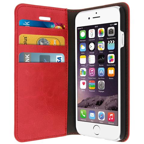 Custodia a libro in similpelle con cuciture visibili per iPhone 6 e 6S rossa - Foto 1