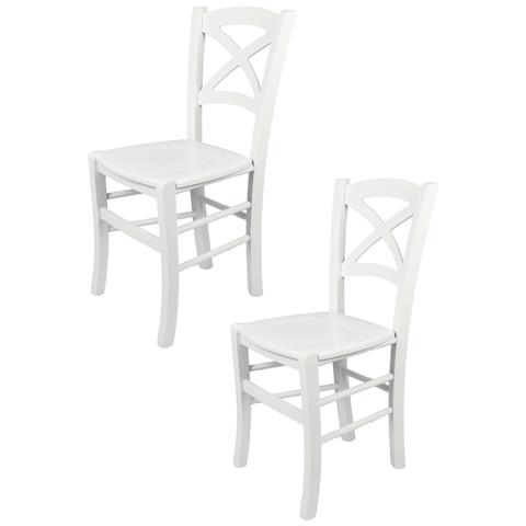 Tommychairs Set 2 Sedie Classiche Cross Per Cucina Bar E Sala Da Pranzo Robusta Struttura In Legno Di Faggio Levigato Color Bianco E Seduta In Legno Eprice