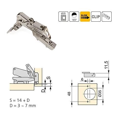 1013107 Kit Cerniera Mezzo Collo Con Scodellino Ø35mm 165chiusura Soft E Basetta Euro Con Regolazione Eccentrica, Set Di 10 - Foto 4