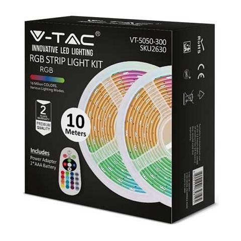V-tac Vt-5050-300 Kit Striscia Led Rgb Smd5050 10m 4,8w / m 12v Ip20 + Controller + Alimentatore - Sku 2630 - Foto 1