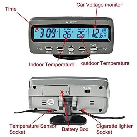 Multifunzione 4 In 1 Automobile Orologio Digitale Termometro Interno Esterno Controllo Di Tensione - Foto 4