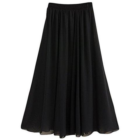 Stretched Vita Lungo Chiffon Gonne Flowy Gonna Di Servizio Delle Donne Dorato Nero Vita 60-78cm Lunghezza 80cm - Foto 1