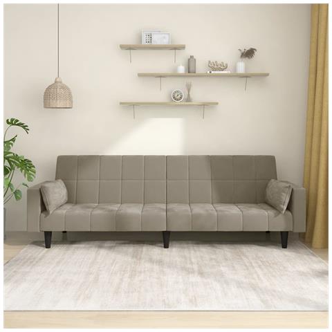 Divano Letto A 2 Posti Con 2 Cuscini Grigio Chiaro In Velluto - Foto 1