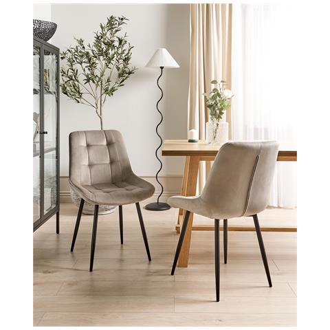 Set Di 2 Sedie Da Pranzo Velluto Grigio Talpa Melrose - Foto 1