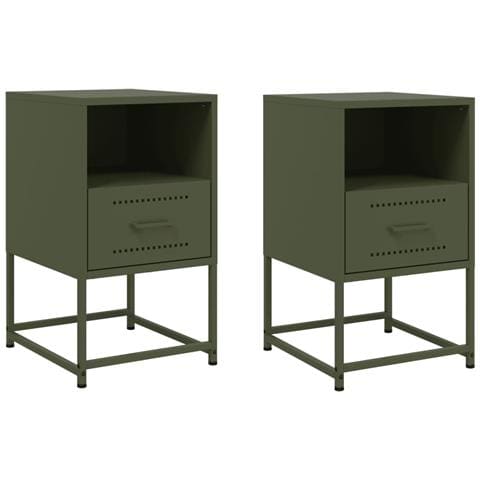 Comodini 2 Pz Verde Oliva 36x39x60,5 Cm In Acciaio - Foto 1