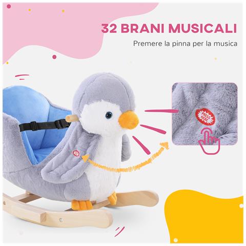 Cavallo a Dondolo a Pinguino in Peluche con 32 Musiche e Cintura di Sicurezza, Et? 18 Mesi - Foto 2