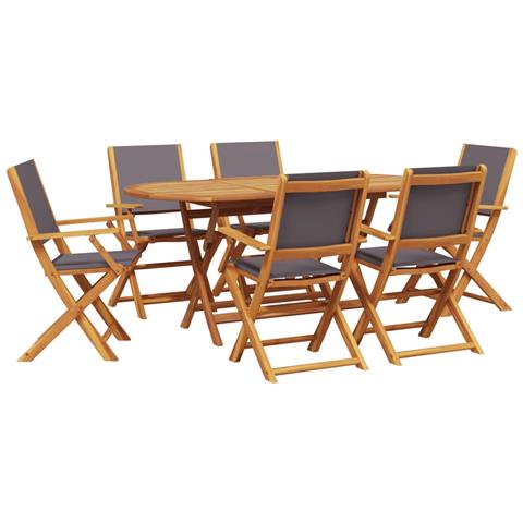 Set Pranzo Da Giardino 7 Pz Antracite Tessuto E Legno Massello - Foto 1