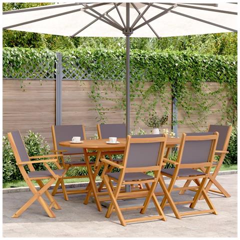 Set Pranzo Da Giardino 7 Pz Antracite Tessuto E Legno Massello - Foto 8