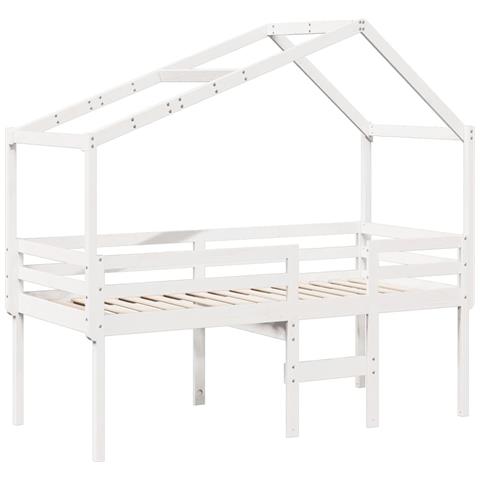 Letto A Soppalco Con Tetto Bianco 90x200 Cm Legno Massello Pino - Foto 3
