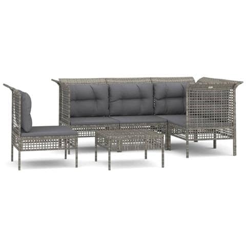 Set Divani da Giardino 6 pz con Cuscini in Polyrattan Grigio - Foto 1