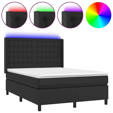 Giroletto a Molle con Materasso e LED Nero 140x200cm Similpelle - Foto 1