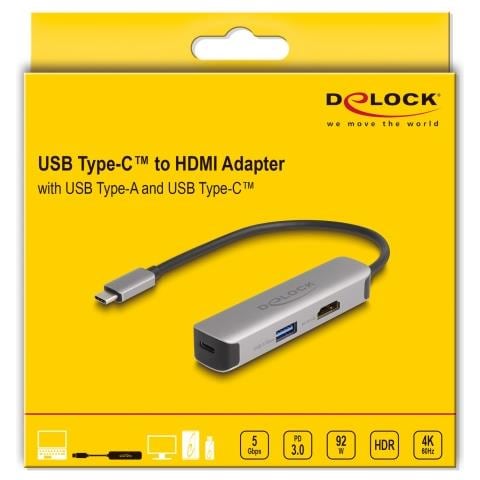 Adattatore USB Type-C per HDMI 4K 60 Hz con USB di Tipo-A e USB Type-C Dati + PD 92 W - Foto 3