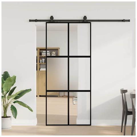 Porta Scorrevole Set Ferramenta Nera 90x205 cm Vetro Temperato - Foto 1