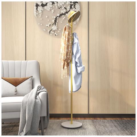 Appendiabiti da Terra Autoportante con 8 Ganci, Base in Marmo e Acciaio, Ø32x164cm, Oro - Foto 2