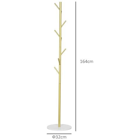 Appendiabiti da Terra Autoportante con 8 Ganci, Base in Marmo e Acciaio, Ø32x164cm, Oro - Foto 6