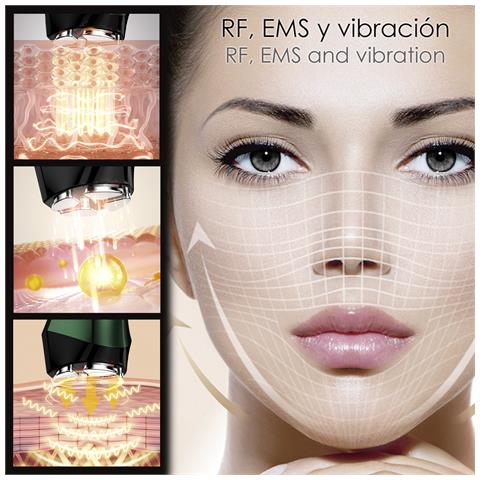 Strumento Per La Bellezza Del Viso. Ems, Trattamento Luce Led A 3 Colori, Wav E Vr. Rassoda E Ringiovanisce La Pelle. 5,3x5x19,2 Cm. Colore Verde - Foto 6