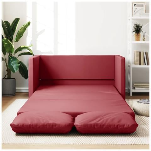 Divano Letto da Terra 2 in 1 Rosso Vino 112x174x55cm Similpelle - Foto 2