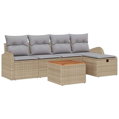 Set di divani da giardino a 6 pezzi con cuscini beige in rattan poliestere - Foto 1