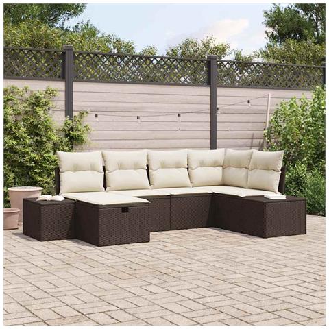 Set di divani da giardino vitaXL da 6 pezzi con cuscini in rattan marrone - Foto 2