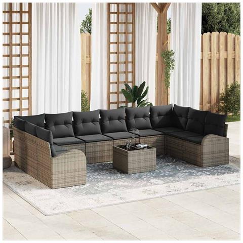 Set Divano da Giardino da 10 Pezzi con Cuscini Rattan Sintetico Nero - Foto 2