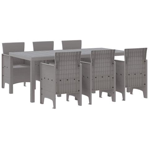 Set da pranzo da giardino 7 pezzi grigio chiaro Poly Rattan - Foto 1