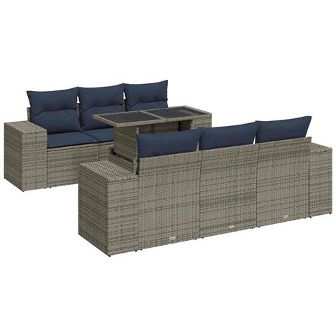 Set Divani da Giardino 7pz con Cuscini Grigio Polyrattan Acacia - Foto 1