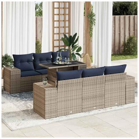 Set Divani da Giardino 7pz con Cuscini Grigio Polyrattan Acacia - Foto 2