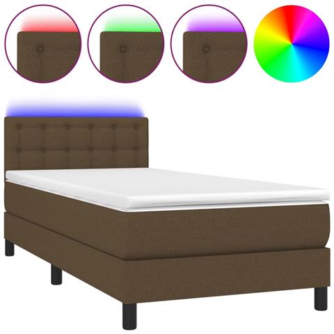 Letto a Molle Materasso e LED Marrone Scuro 100x200 cm Tessuto - Foto 1