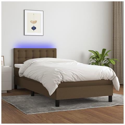 Letto a Molle Materasso e LED Marrone Scuro 100x200 cm Tessuto - Foto 2
