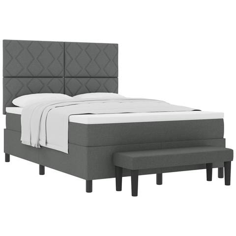 Letto con rete a doghe con materasso e panca grigio scuro 140x200 cm tessuto - Foto 1