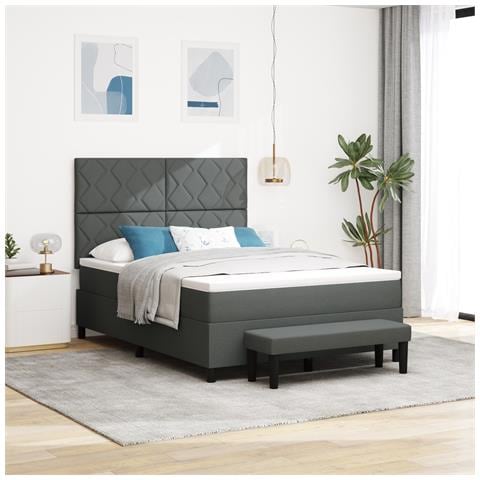 Letto con rete a doghe con materasso e panca grigio scuro 140x200 cm tessuto - Foto 2