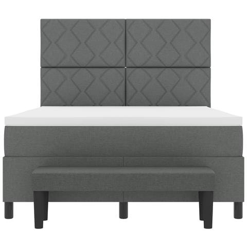 Letto con rete a doghe con materasso e panca grigio scuro 140x200 cm tessuto - Foto 9