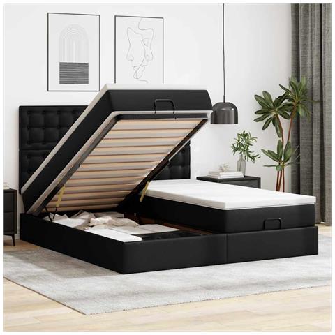 Pouf Letto con Materassi e LED Nero 180x200cm Similpelle - Foto 2