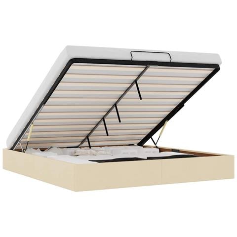 Struttura Letto Pouf senza Materasso Crema 180x200 cm Tessuto - Foto 1