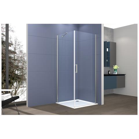 Box Doccia 2 Lati 70x80 Cm Fisso + Porta 1 Battente H200 Cm Cristallo 6mm Profilo Satinato Lucio - Foto 1