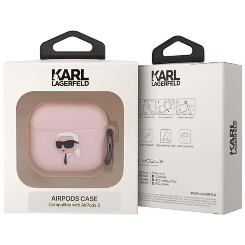 Cover Per Airpods 3 Silicone Nft Karl Head 3d Con Moschettone Pratico, Rosa - Foto 2