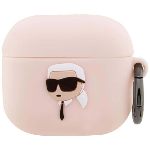 Cover Per Airpods 3 Silicone Nft Karl Head 3d Con Moschettone Pratico, Rosa - Foto 1