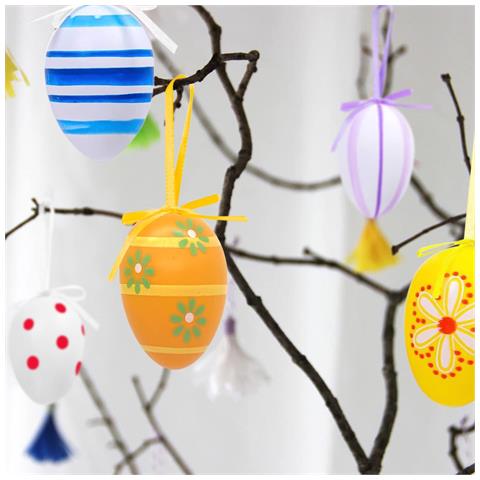 Uova Di Pasqua Dipinte A Mano Uova Colorate Decorazioni Da Appendere 24 Pz. - Foto 2