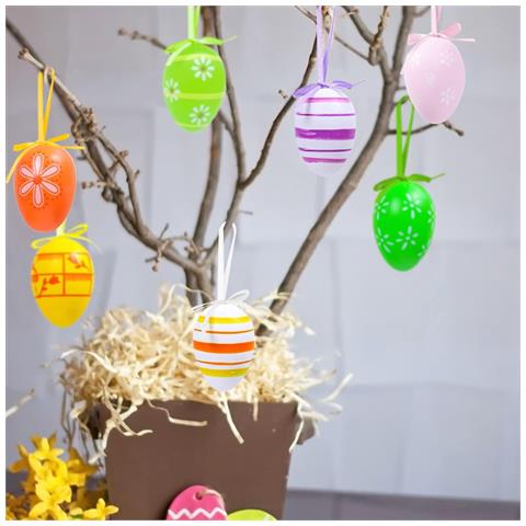Uova Di Pasqua Dipinte A Mano Uova Colorate Decorazioni Da Appendere 24 Pz. - Foto 6